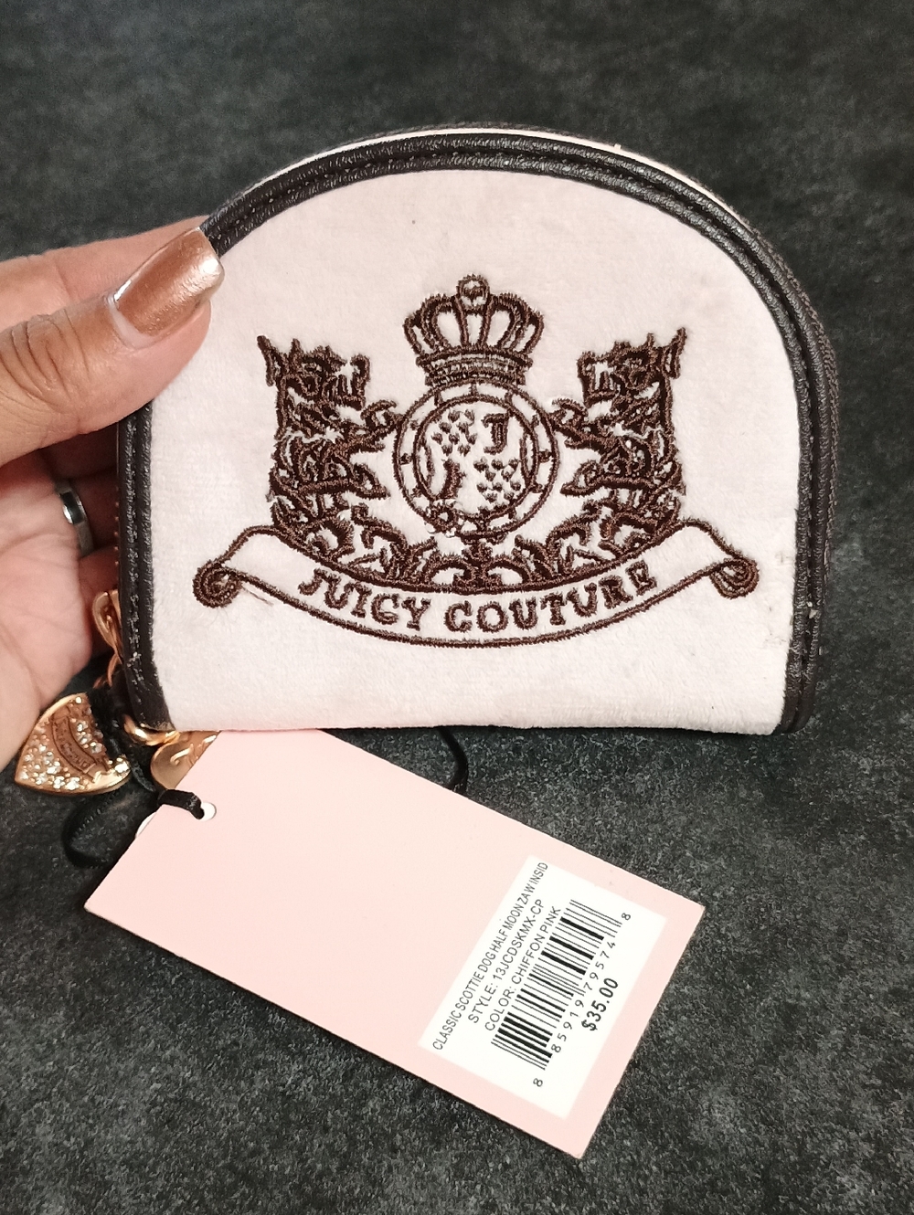 Juicy Couture Exclusive Pink and Brown Crest Zip Coin Wallet